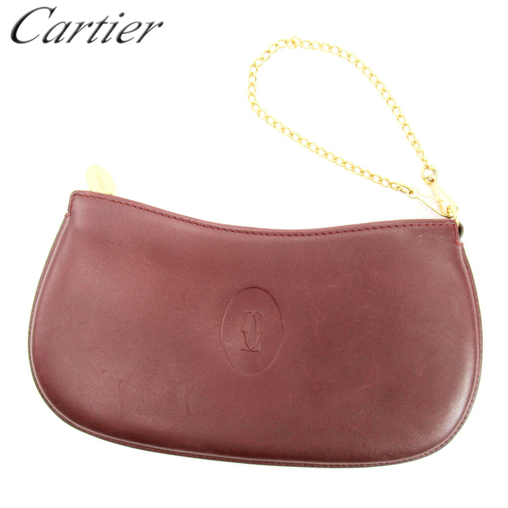 楽天市場】カルティエ Cartier ポーチ ボルドー レザー ロゴ 小物入れ