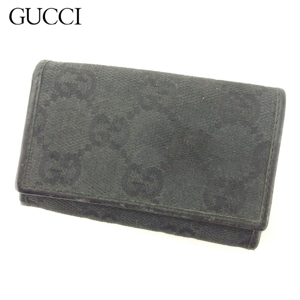 ★マラソン15%オフクーポン★ グッチ GUCCI キーケース メンズ ブラック シルバー キャンバス×レザー F1502 ★