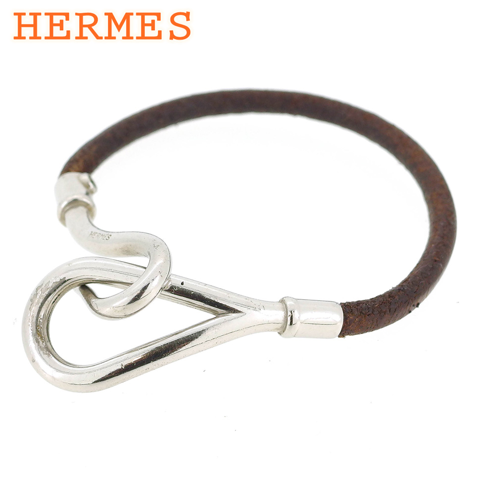 現金特価 ブレスレット 中古 エルメス T エルメス Hermes シルバ 素材 レザー ブラウン シルバー ジャンボブレス メンズ レディース アクセサリー ブレスレット Dgb Gov Bf