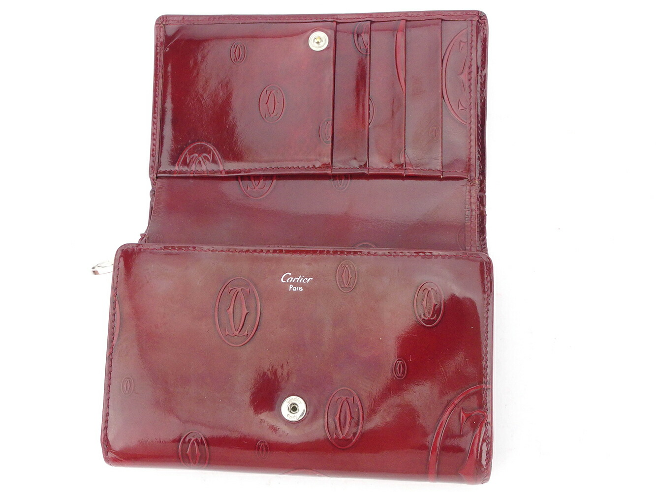 当店限定販売 カルティエ カルティエ 中古 シルバー カルティエ プレゼント エナメルレザー レディース財布 ボルドー L字ファスナー 財布 Cartier Tokyo冬 メンズ ハッピーバースデー シルバー レディース 人気 中古 二つ折り T ブランドデポ