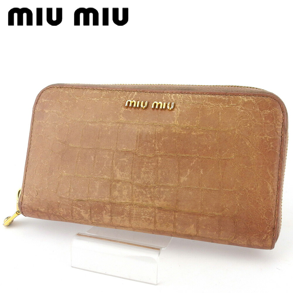 正規品 中古 ミュウミュウ 長財布 ラウンドファスナー 財布 レディース クロコ調 ピンク ベージュ ゴールド 型押しレザー Miu Miu 長サイフ サイフ 収納ブランド財布 ユニセックス 小物 人気 贈り物 迅速発送 在庫処分 1点物 ミュウミュウ L2933 史上最も激安