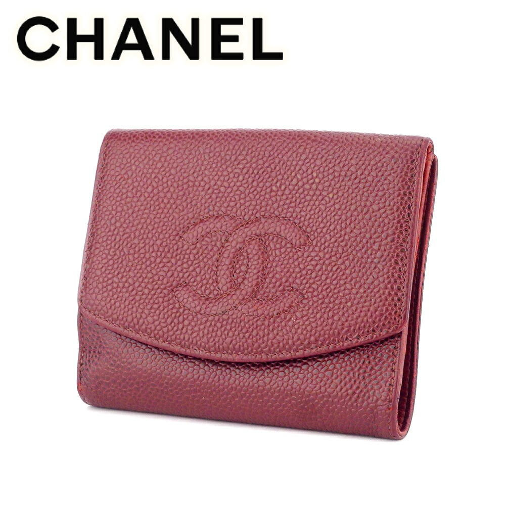 【新生活応援★29％OFFクーポン】【中古】 シャネル Wホック 財布 二つ折り オールドシャネル ココマーク ボルドー キャビアスキン CHANEL T17654 ブランド ハイブランド ヴィンテージ 送料無料