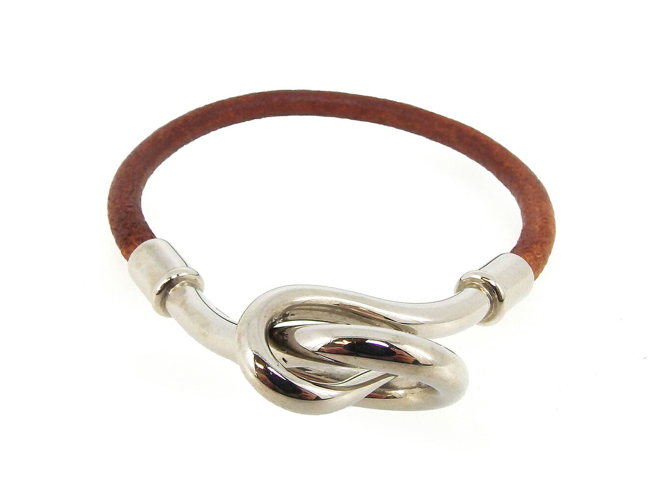 送料無料 中古 エルメス ブレスレット ブレス アクセサリー レディース メンズ ジャンボブレス ブラウン シルバー レザー シルバー金具 Hermes エルメス T Visastart Com