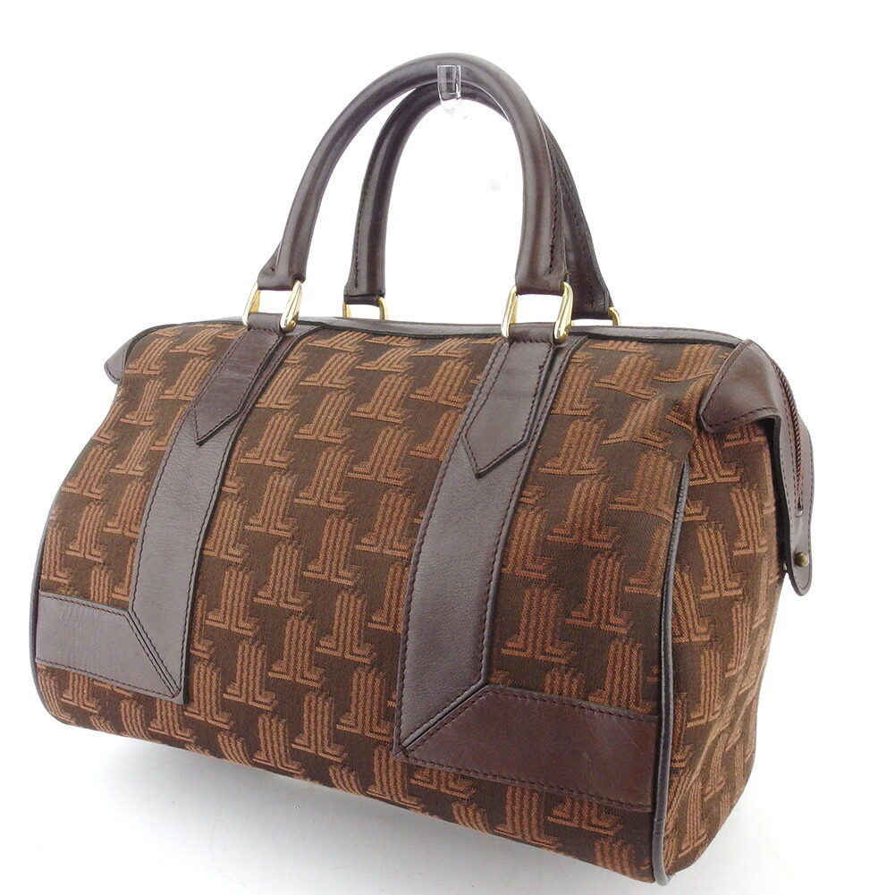 期間限定 安売り 残り1点 男性 中古 残り1点 ボストンバッグ レディース メンズ ブラウン ゴールド ボストンバッグ ハンドバッグ Lマーク ランバン 男性 女性 ブランド 送料無料 おしゃれ L2986