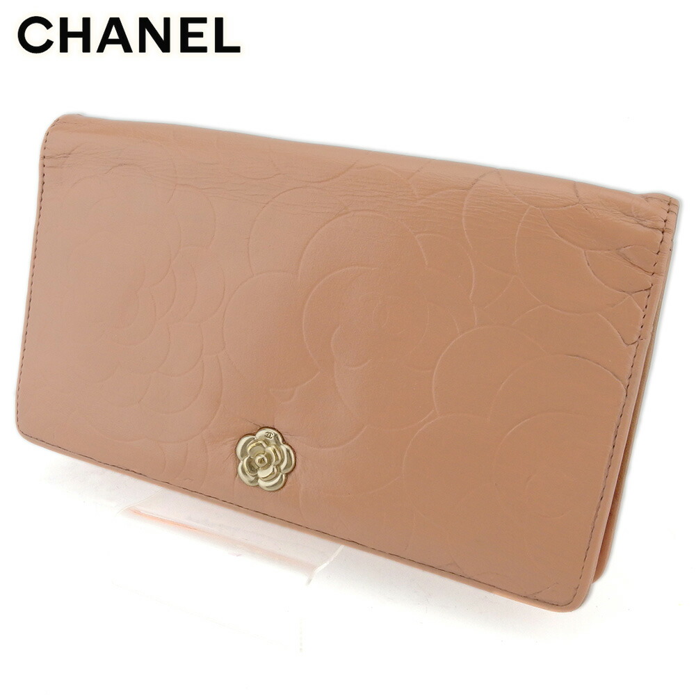 【雨季得SALE★21％OFFクーポン券】シャネル 長紙入れ ブランド名紙入れ さいふ ジッパー付き添い人 紙入れ レディース サクラ色 ゴールド 年寄りのシャネル なめし革 カメリア 【中古】 t17909 ブランド名 ご機嫌ブランド名 ヴィンテージ 貨物輸送無料