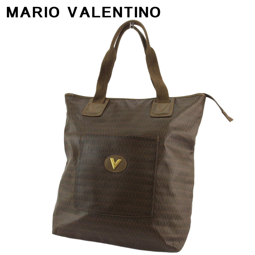 【新生活応援★29％OFFクーポン】マリオ ヴァレンティノ トートバッグ ブランドバッグ バック トート ショルダーバッグ レディース メンズ アウトレット 夏 アイテム ブラウン ゴールド PVC×レザー Vマーク 送料無料 【中古】 t18737