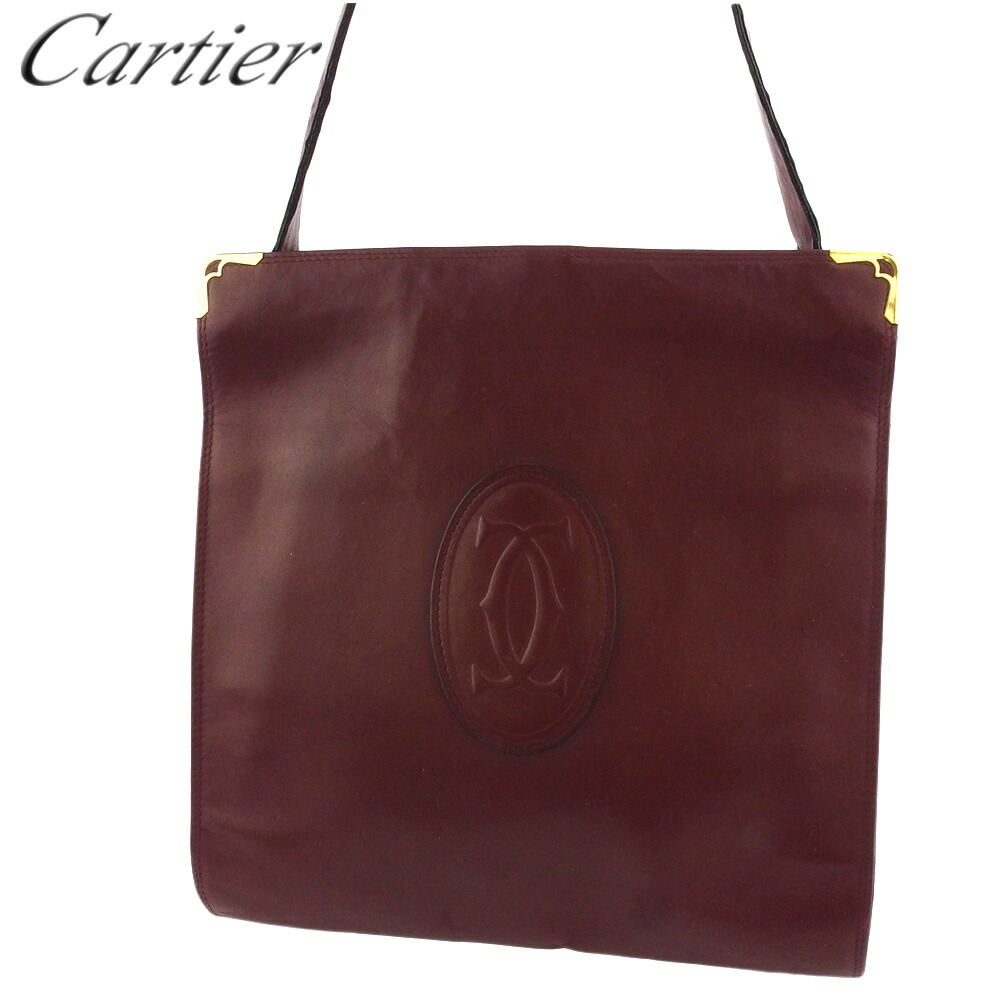【百貨店SALE★最大限度50％OFF】カルティエ ショルダーバッグ 一肩先 御徒面子 レディース メンズ 船檣伝達ルート ボルドーワイン ゴールド なめし革 Cartier t18739s 【中古】 ブランド名 ご機嫌ブランド名 ヴィンテージ 貨物輸送無料