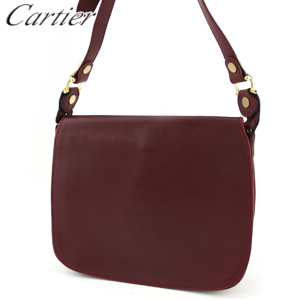 【百貨店SALE★最大限度50％OFF】カルティエ ショルダーバッグ 曲がったがけ肩先 御徒面子 レディース メンズ 船檣伝達ルート ボルドーワイン ゴールド なめし革 Cartier t19616s 【中古】 ブランド名 ご機嫌ブランド名 ヴィンテージ 貨物輸送無料