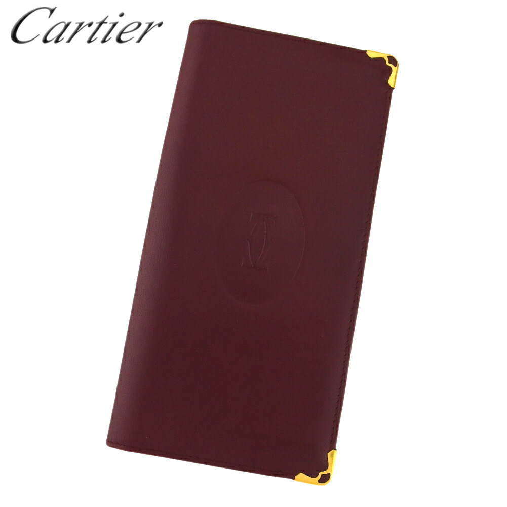 【雨季得SALE★21％OFFクーポン券】カルティエ 長紙入れ 紙入れ レディース メンズ 船檣伝達ルート ボルドーワイン ゴールド なめし革 Cartier G1602 【中古】 ブランド名 ご機嫌ブランド名 ヴィンテージ 貨物輸送無料