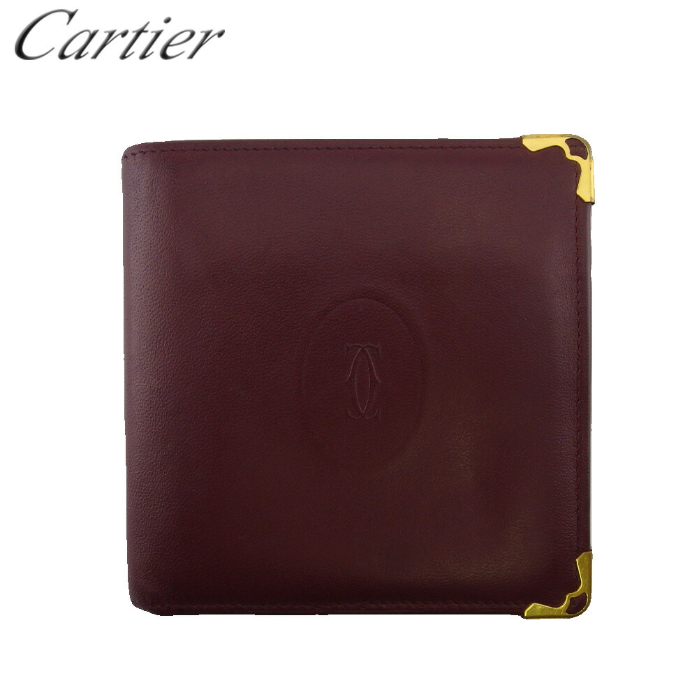 【雨季得SALE★21％OFFクーポン券】カルティエ 二つ折り 紙入れ ミニ紙入れ レディース メンズ 船檣伝達ルート ボルドーワイン なめし革 Cartier L3685 【中古】 ブランド名 ご機嫌ブランド名 ヴィンテージ 貨物輸送無料