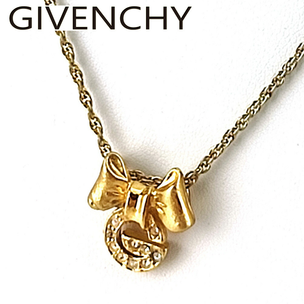【お買い物マラソン★30％OFFクーポン】ジバンシィ ネックレス ペンダント アクセサリー レディース ラインストーン付き リボン Gマーク ゴールド ゴールドメッキ GIVENCHY T20094 【中古】 ブランド ハイブランド ヴィンテージ 送料無料