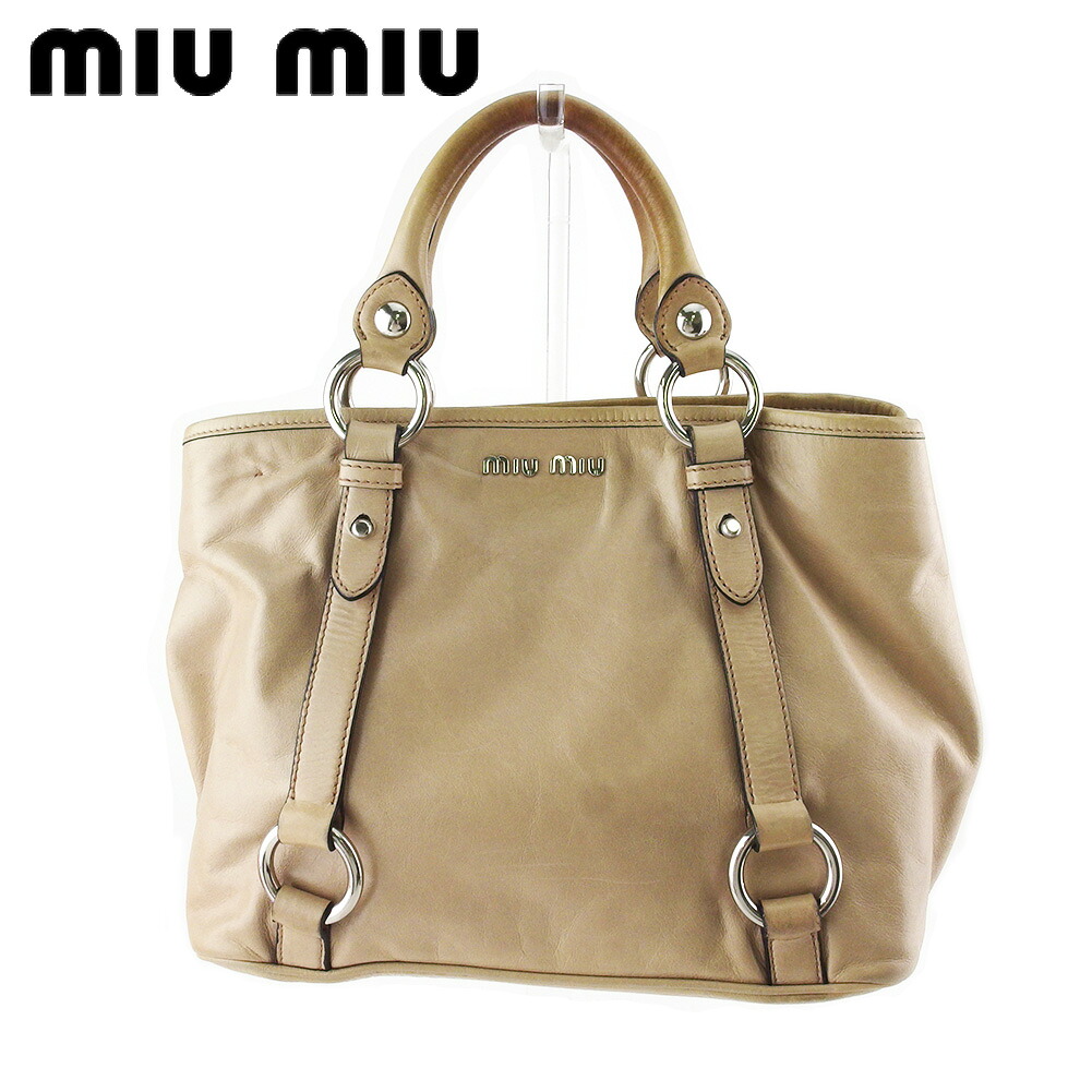 【新生活応援★29％OFFクーポン】ミュウミュウ 2WAY ショルダーバッグ ハンドバッグ バッグ レディース ロゴ ベージュ シルバー レザー miu miu T20115 【中古】 ブランド ハイブランド ヴィンテージ 送料無料