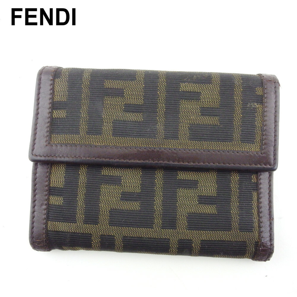 【雨季得SALE★21％OFFクーポン券】フェンディ 三つ折り 紙入れ ミニ紙入れ レディース メンズ ズッカ 黒いこと ベージュ 赤銅色 帆布×なめし革 FENDI T20214 【中古】 ブランド名 ご機嫌ブランド名 ヴィンテージ 貨物輸送無料