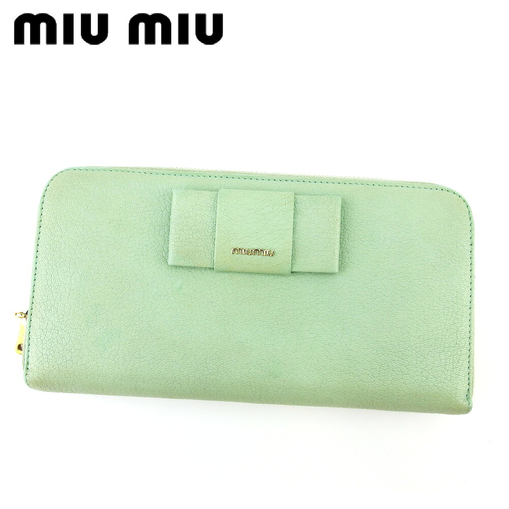 【雨季得SALE★21％OFFクーポン券】【中古】 ミュウミュウ 長紙入れ ラウンドジッパー 紙入れ レディース シュロの葉 緑であること ゴールド なめし革 miu miu T20293 ブランド名 ご機嫌ブランド名 ヴィンテージ 貨物輸送無料