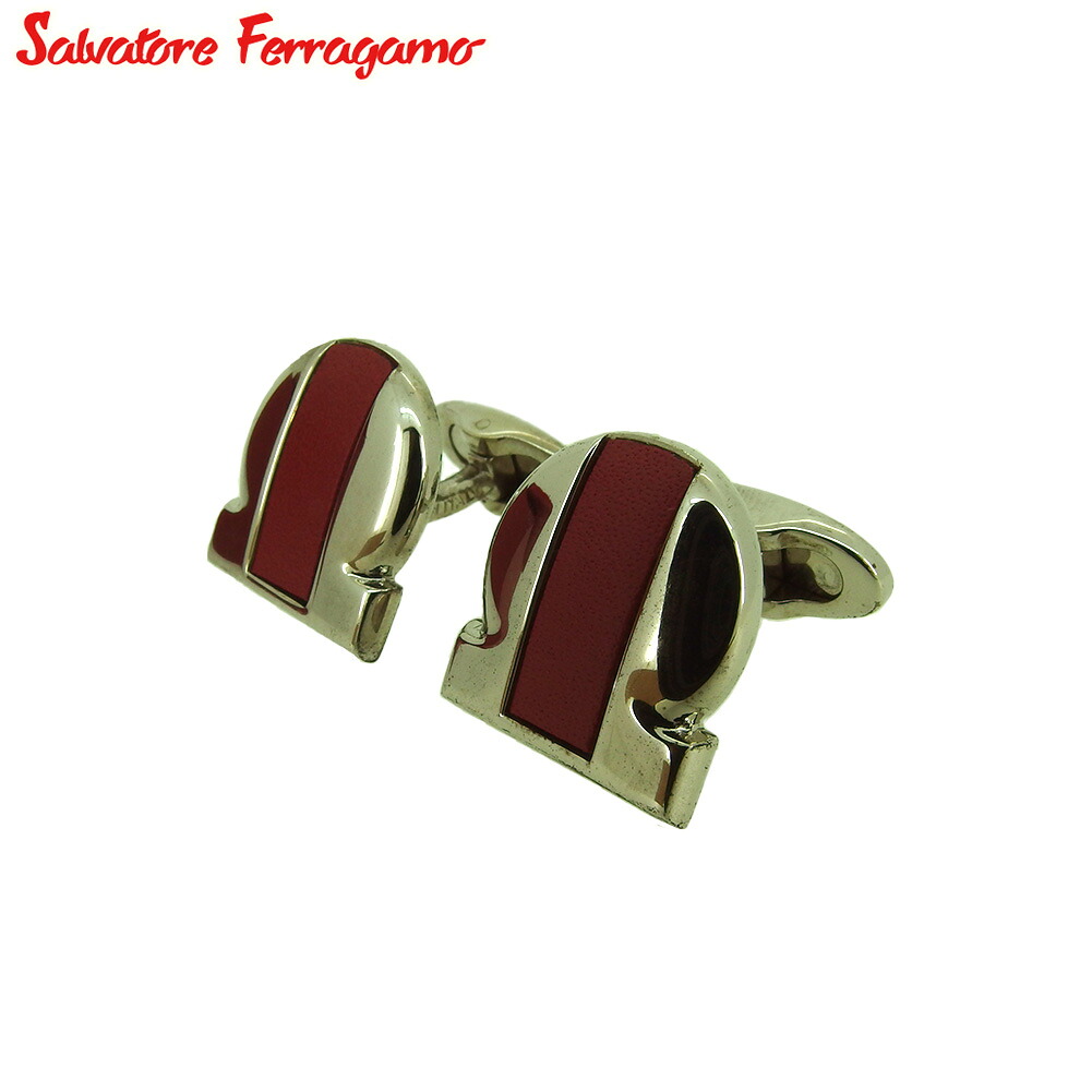 【百貨店SALE★最大限度50％OFF】【中古】 サルヴァトーレ フェラガモ 折り返し カフリンクス メンズ スウィヴル式 ガンチーニ しろがね色 赤いこと しろがね色金具 Salvatore Ferragamo T20600 ブランド名 ご機嫌ブランド名 ヴィンテージ 貨物輸送無料