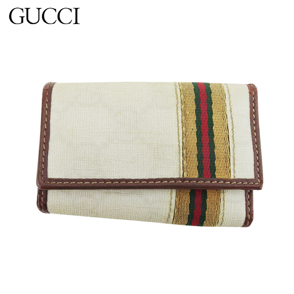 【お買い物マラソン★30％OFFクーポン】【中古】 グッチ キーケース 6連キーケース レディース メンズ シェリーライン GGプラス ホワイト 白 ベージュ ブラウン系 PVC×レザー GUCCI T20622 ブランド ハイブランド ヴィンテージ 送料無料