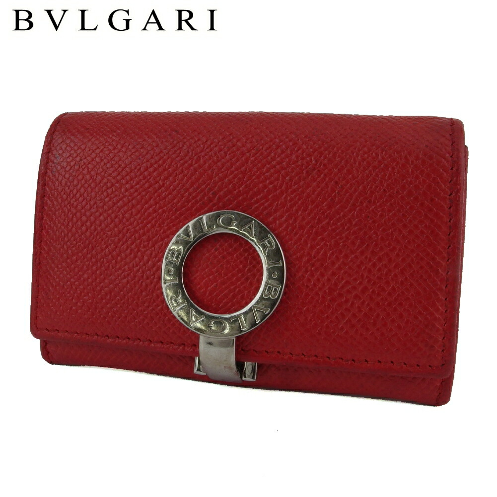 【百貨店SALE★最大限度50％OFF】【中古】 ブル小峡谷 コインケース 御釣り入れ レディース メンズ ロゴタイプゼムクリップ ブルガリブルガリ 赤いこと しろがね色 なめし革 BVLGARI T20826 ブランド名 ご機嫌ブランド名 ヴィンテージ 貨物輸送無料