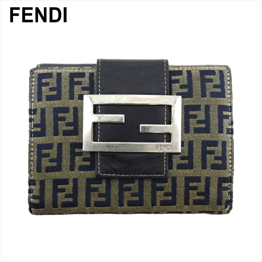 【百貨店SALE★最大限度50％OFF】フェンディ W引っかかり 紙入れ ブランド名紙入れ さいふ 二つ折り ミニ紙入れ レディース メンズ 米国海軍 ベージュ しろがね色 FF一皿 帆布×なめし革 ズッキーノ 【中古】 c4262ブランド名 ご機嫌ブランド名 ヴィンテージ 貨物輸送無料