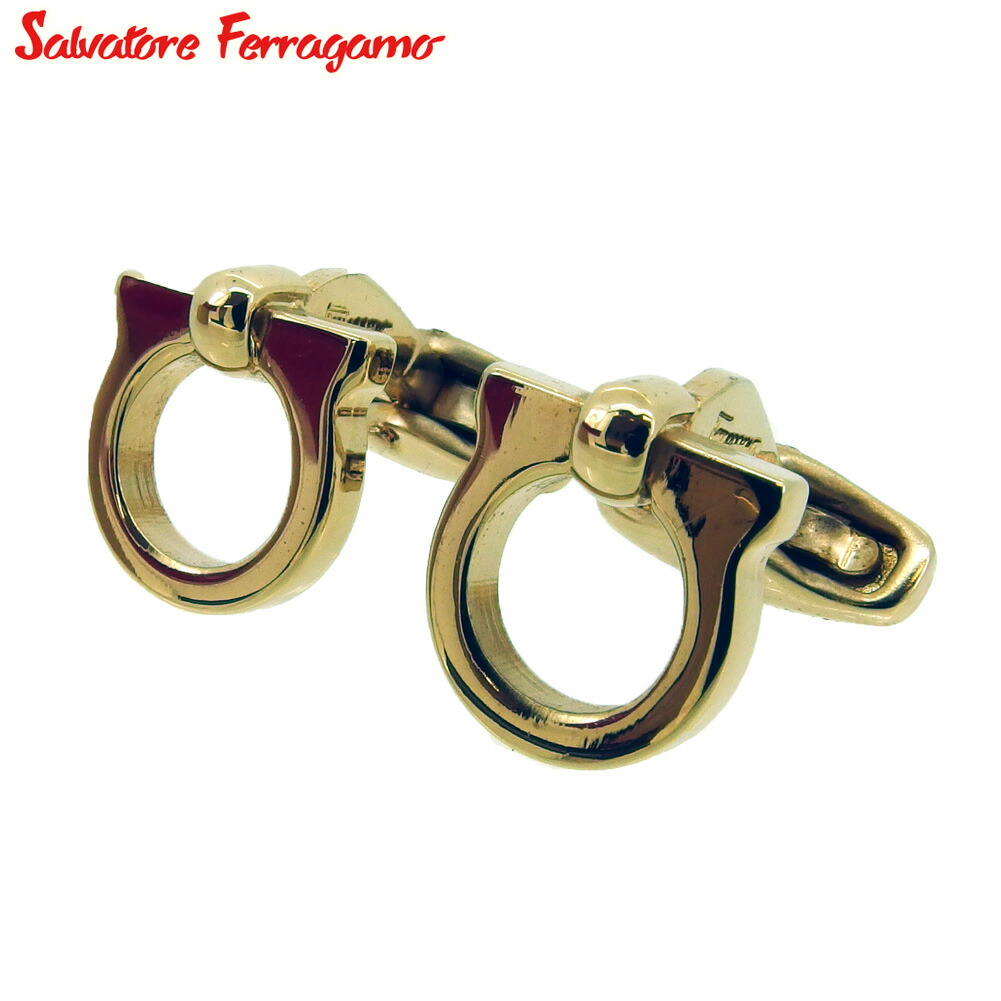 【百貨店SALE★最大限度50％OFF】サルヴァトーレ フェラガモ 折り返し カフリンクス メンズ スウィヴル式 ガンチーニ ゴールド ゴールド金具 Salvatore Ferragamo L3839 【中古】 ブランド名 御機嫌ブランド名 ヴィンテージ 貨物輸送無料