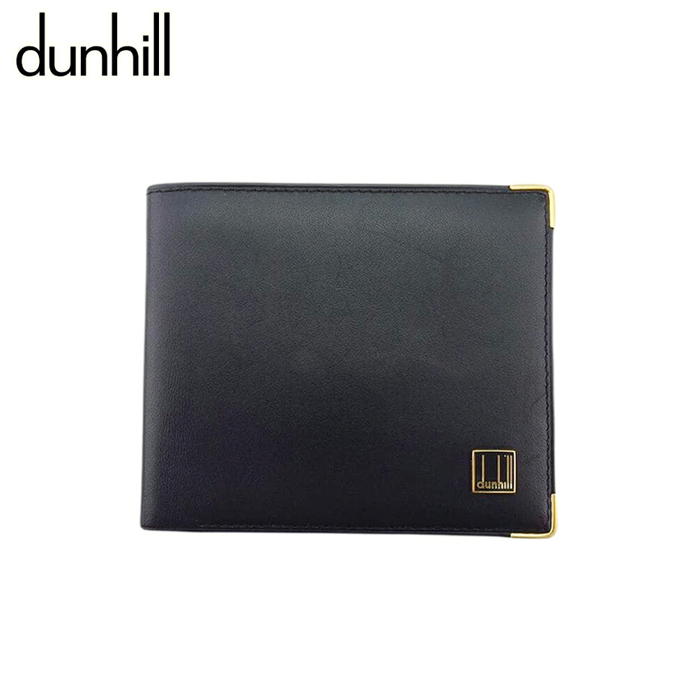 【お買い物マラソン★30％OFFクーポン】【中古】 ダンヒル 二つ折り 札入れ ミニ札入れ メンズ ロゴプレート ブラック ゴールド レザー dunhill T21454 ブランド ハイブランド ヴィンテージ 送料無料