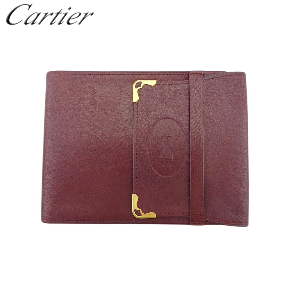 【新生活応援★29％OFFクーポン】【中古】 カルティエ 三つ折り 札入れ 小切手ケース レディース メンズ マストライン ボルドー ゴールド レザー Cartier T21378 ブランド ハイブランド ヴィンテージ 送料無料