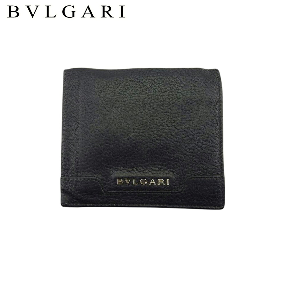 【お買い物マラソン★30％OFFクーポン】【中古】 ブルガリ 二つ折り 財布 ミニ財布 メンズ ロゴ アーバン ブラック シルバー レザー BVLGARI T21392 ブランド ハイブランド ヴィンテージ 送料無料
