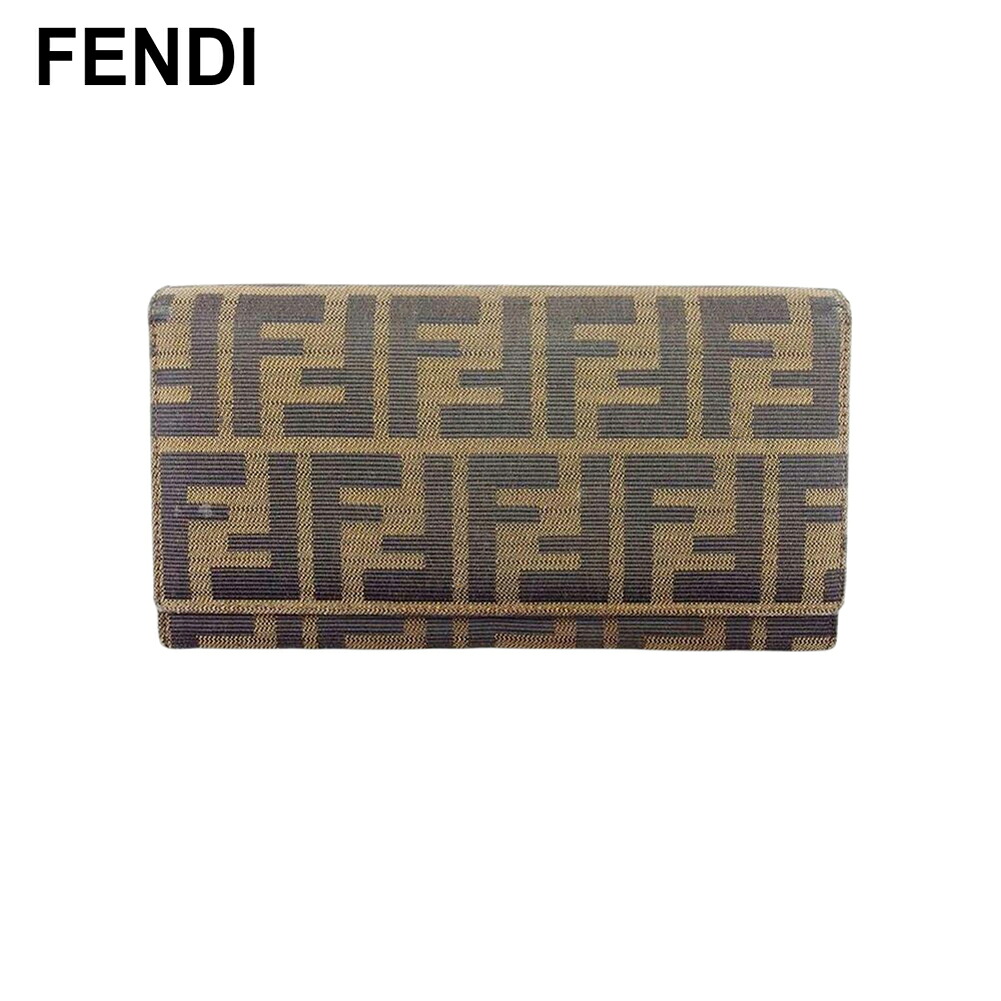 【新生活応援★29％OFFクーポン】【中古】 フェンディ 長財布 ファスナー付き 財布 レディース メンズ ズッカ ブラック ベージュ シルバー キャンバス×レザー FENDI T21428 ブランド ハイブランド ヴィンテージ 送料無料