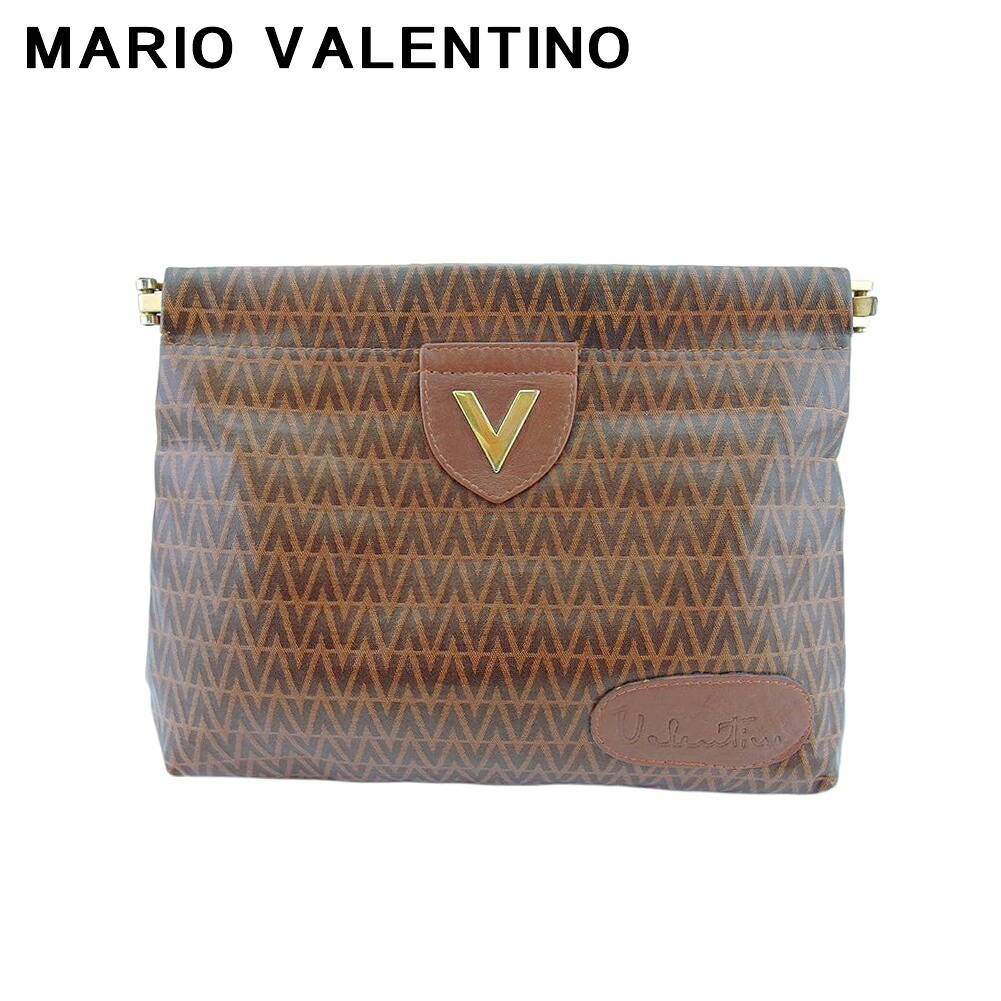 【お買い物マラソン★30%OFFクーポン】【中古】 マリオ ヴァレンティノ クラッチバッグ セカンド バッグ ポーチ レディース メンズ Vマーク ブラウン ゴールド PVC×レザー MARIO VALENTINO F1908 ブランド ハイブランド ヴィンテージ 送料無料|ブランドデポ TOKYO