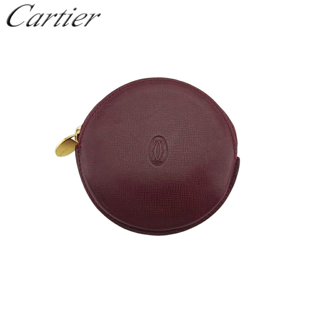 【新生活応援★29％OFFクーポン】【中古】 カルティエ コインケース 小銭入れ レディース メンズ ラウンドフォルム マストライン ボルドー ゴールド レザー Cartier T22264 ブランド ハイブランド ヴィンテージ 送料無料
