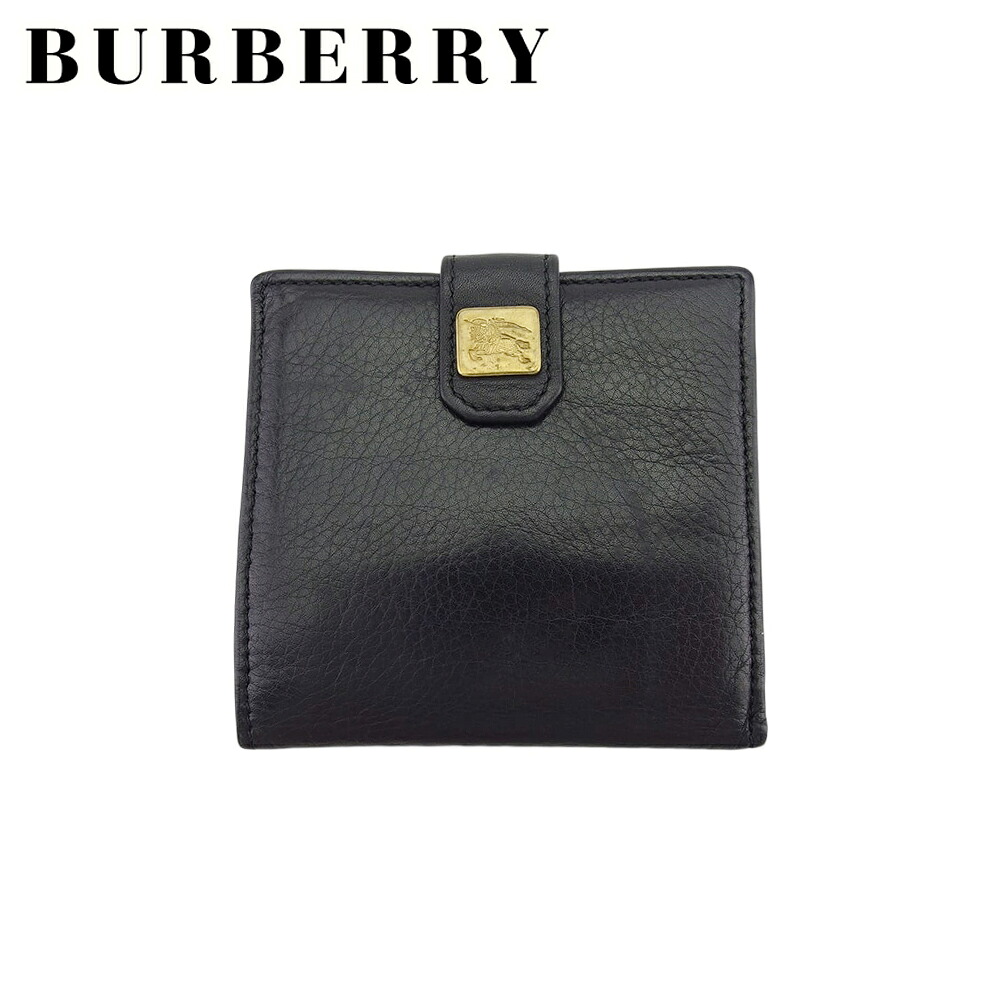 【新生活応援★29％OFFクーポン】【中古】 バーバリー 二つ折り 財布 ミニ財布 メンズ ホースプレート ブラック ゴールド レザー BURBERRY T22287 ブランド ハイブランド ヴィンテージ 送料無料
