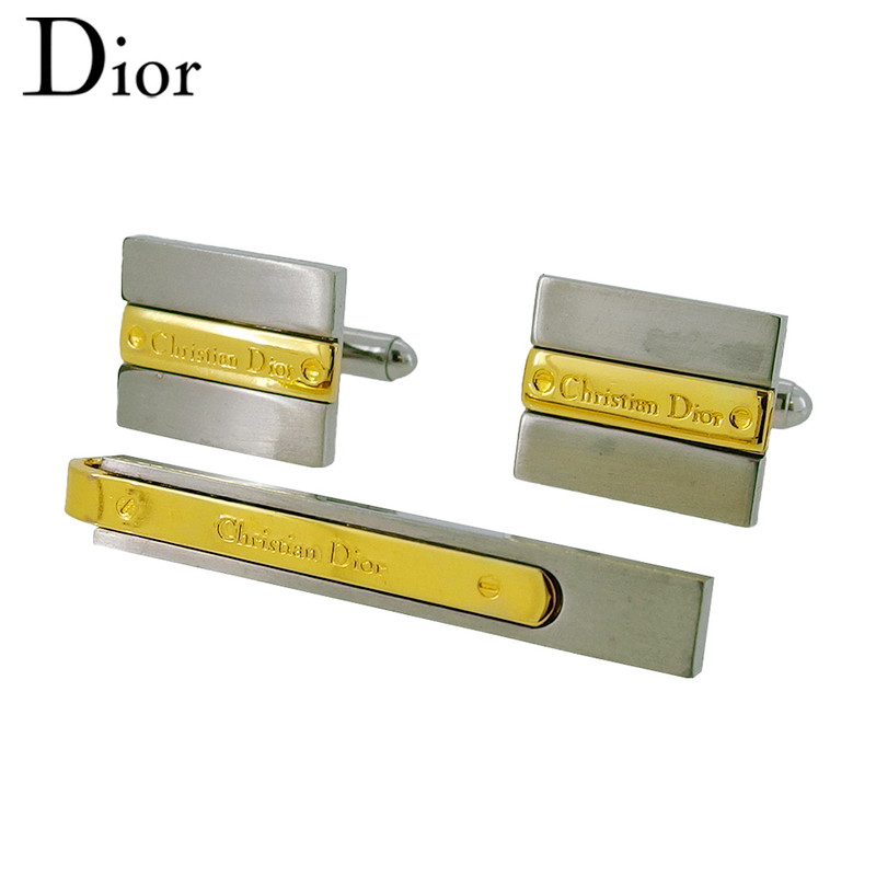 【百貨店SALE★最大限度50％OFF】【中古】 クリスチャンディオール 折り返し 五分五分いの一番 カフリンクス タイピン メンズ ロゴタイプ スウィヴル式 ゼムクリップ式 2品目書き割り しろがね色 ゴールド しろがね色＆ゴールド金具 Dior T23350 ブランド名 ご機嫌ブランド名 ヴィンテージ 貨物輸送無料