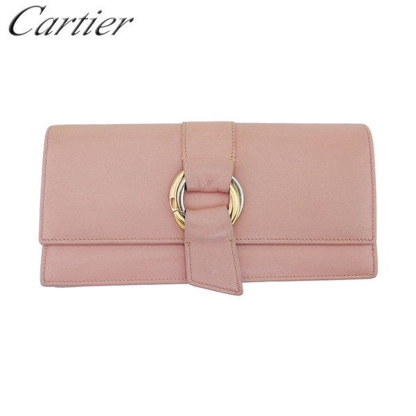 【新生活応援★29％OFFクーポン】【中古】 カルティエ 長財布 ファスナー付き 長財布 トリニティ ペールピンク レザー Cartier A2010 ブランド ハイブランド ヴィンテージ 送料無料