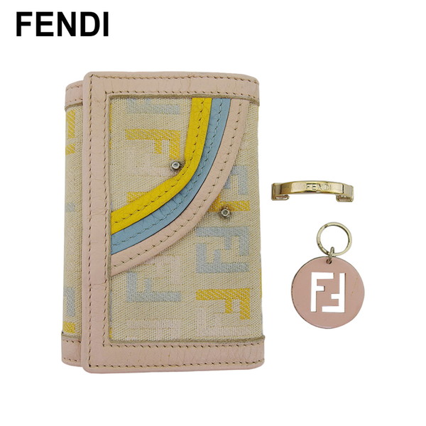 【お買い物マラソン★30％OFFクーポン】【中古】 フェンディ キーケース 6連キーケース ズッカ ピンク×ライトブルー×イエロー キャンバス×レザー FENDI T23726 ブランド ハイブランド ヴィンテージ 送料無料