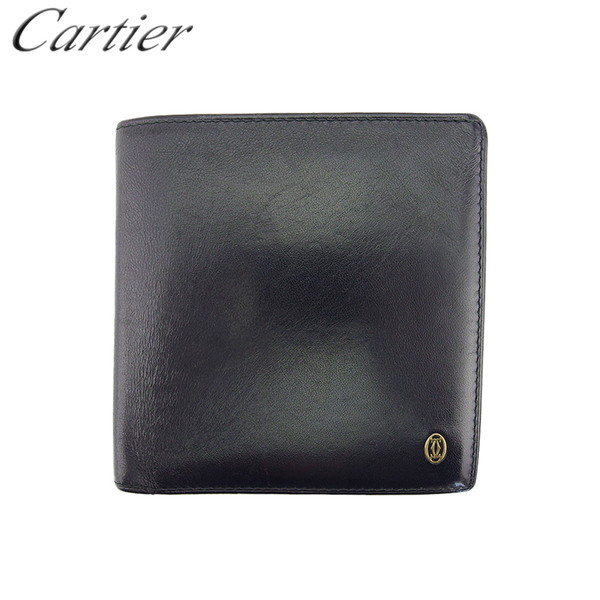 【百貨店SALE★最大限度50％OFF】【中古】 カルティエ 二つ折り 紙入れ ウォレット パシャ 黒いこと×ゴールド カーフレザー Cartier T23760 ブランド名 ご機嫌ブランド名 ヴィンテージ 貨物輸送無料
