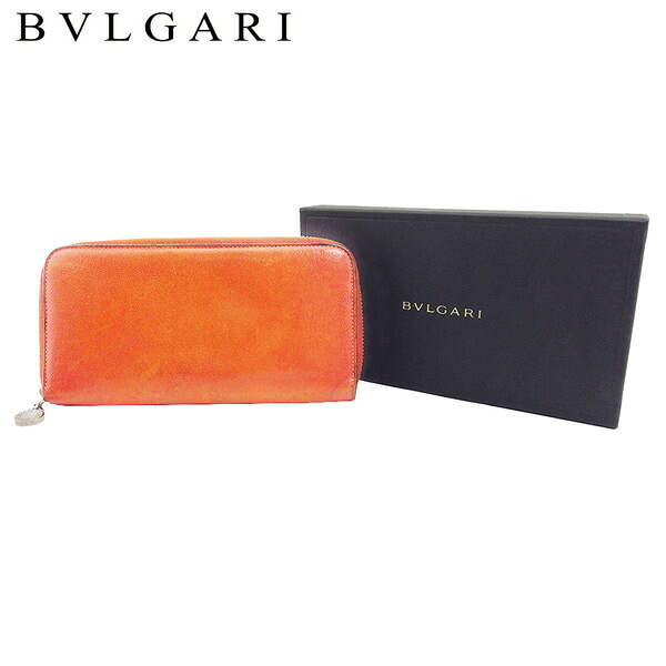 【Fashion Special Fair★24％OFFクーポン】【中古】 ブルガリ ラウンドファスナー 財布 長財布 クラシコ キャニオンアンバーオレンジ レザー×シルバー素材 BVLGARI T23763 ブランド ハイブランド ヴィンテージ 送料無料