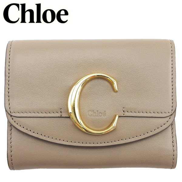 【百貨店SALE★最大限度50％OFF】【中古】 クロエ W引っかかり 紙入れ 三つ折り ミニ紙入れ レディース クロエシー クロエC ベージュ なめし革×ゴールド金具 Chloe T23932 ブランド名 ご機嫌ブランド名 ヴィンテージ 貨物輸送無料