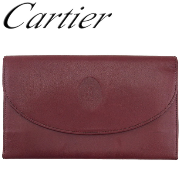 【新生活応援★29％OFFクーポン】【中古】 カルティエ 長財布 がま口 財布 レディース メンズ マストライン ボルドー レザー×ゴールド金具 Cartier T23936 ブランド ハイブランド ヴィンテージ 送料無料