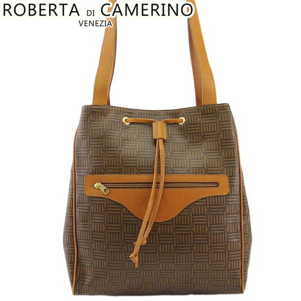 【Fashion Special Fair★24％OFFクーポン】【中古】 ロベルタディカメリーノ トートバッグ ブラウン PVC×レザー ROBERTA DI CAMERINO T23952 ブランド ハイブランド ヴィンテージ 送料無料