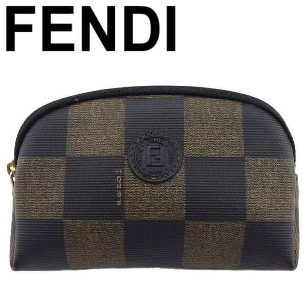 【お買い物マラソン★30％OFFクーポン】【中古】 フェンディ ポーチ 化粧ポーチ ペカン ブラック PVC×レザー FENDI T23958 ブランド ハイブランド ヴィンテージ 送料無料