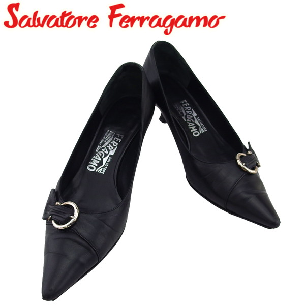 【お買い物マラソン★30％OFFクーポン】【中古】 サルヴァトーレ フェラガモ パンプス シューズ 靴 NERO レザー Salvatore Ferragamo T23975 ブランド ハイブランド ヴィンテージ 送料無料