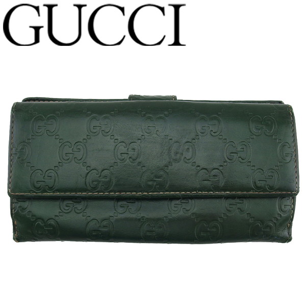 【Fashion Special Fair★24％OFFクーポン】【中古】 グッチ Wホック 財布 長財布 グッチシマ グリーン シマカーフレザー GUCCI T23978 ブランド ハイブランド ヴィンテージ 送料無料