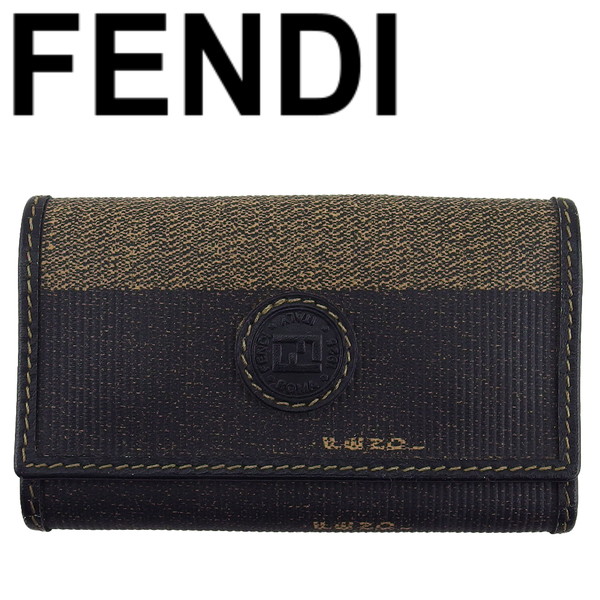 【Fashion Special Fair★24％OFFクーポン】【中古】 フェンディ キーケース 6連キーケース レディース メンズ ペカン ブラック×ベージュ PVC×レザー FENDI T24022 ブランド ハイブランド ヴィンテージ 送料無料