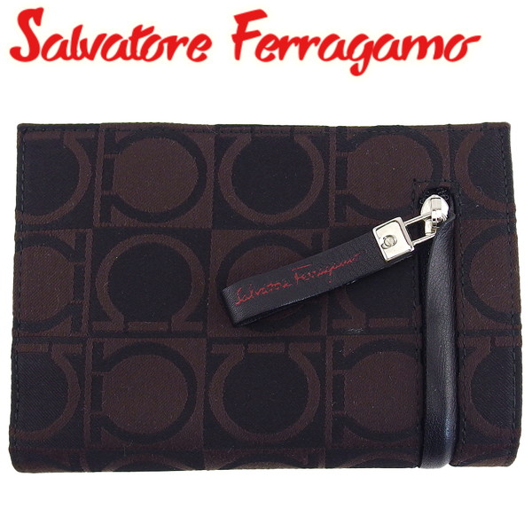 【雨季得SALE★21％OFF引き換え証】【中古】 サルヴァトーレ フェラガモ 二つ折り 札入れ チャック レディース メンズ ガンチーニ 赤銅色 黒いこと 帆布×なめし革×しろがね色金具 Salvatore Ferragamo G17502 ブランド名 御機嫌ブランド名 ヴィンテージ 貨物輸送無料