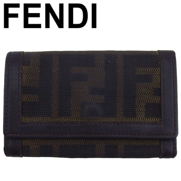 【お買い物マラソン★30％OFFクーポン】【中古】 フェンディ キーケース 6連キーケース レディース メンズ ズッカ ブラック ブラウン系 キャンバス×レザー×ゴールド金具 FENDI T24119 ブランド ハイブランド ヴィンテージ 送料無料
