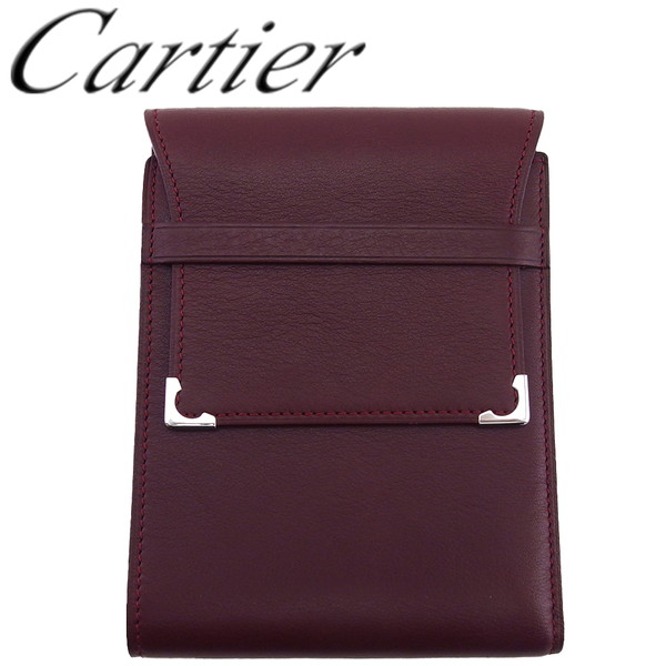 【お買い物マラソン★30%OFFクーポン】【新古品】 カルティエ 札入れ カードケース レディース メンズ ボルドー×シルバー カーフスキン Cartier T24191 ブランド ハイブランド ヴィンテージ 送料無料|ブランドデポ TOKYO