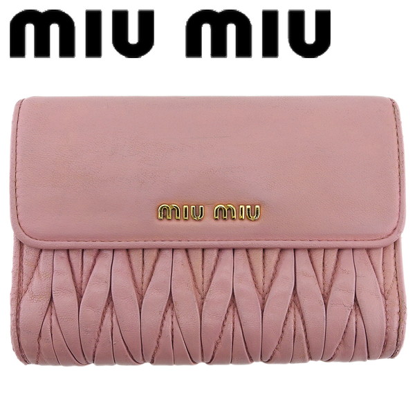 【新生活応援★29％OFFクーポン】【中古】 ミュウミュウ L字ファスナー 財布 三つ折り 財布 レディース マトラッセ OPALE ナッパレザー（羊革） miu miu T24210 ブランド ハイブランド ヴィンテージ 送料無料 26,088円