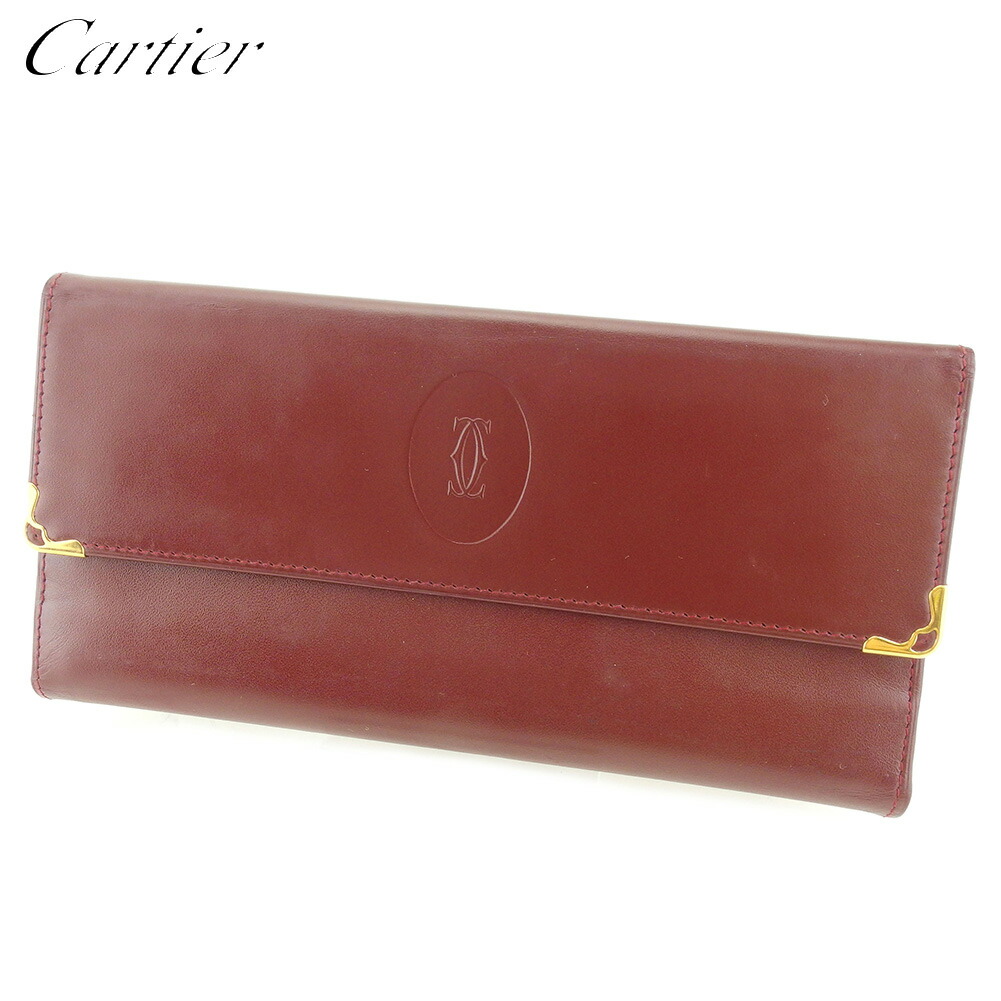 極美品】カルティエ 三つ折り財布 がま口 マストライン ボルドー レザー 美品】 Cartier / カルティエ | マストライン 三つ折り がま口