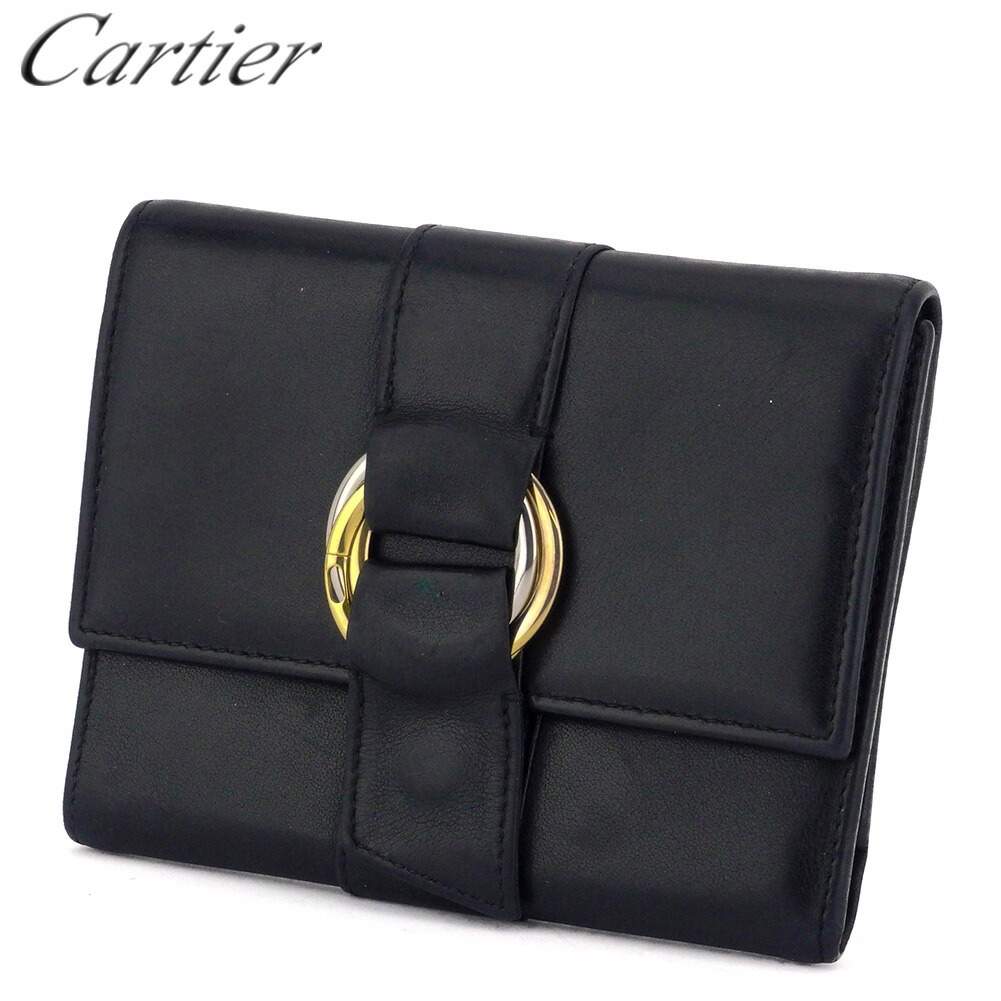 Cartier 三つ折り財布 黒 レザー Cartier カルティエ CARTIER 三つ折り財布 レザー ブラック