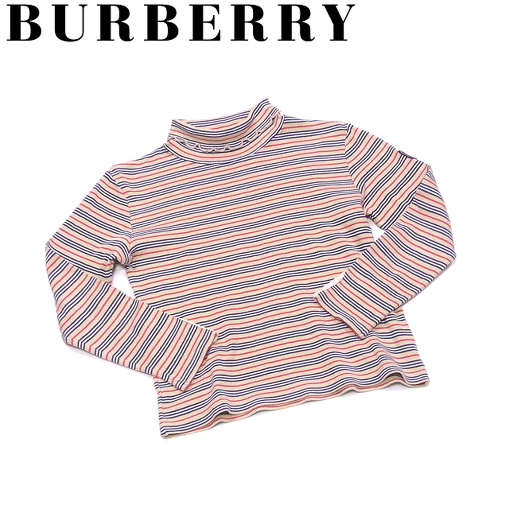 【21％OFFクーポン】バーバリー カットソー ブランドカットソー カットソー タートルネック 長袖 ベージュ ブラック レッド系 ♯キッズ140Aサイズ 綿 コットン ナイロン ポリウレタン ボーダー 【中古】 b1064ブランド ハイブランド ヴィンテージ 送料無料
