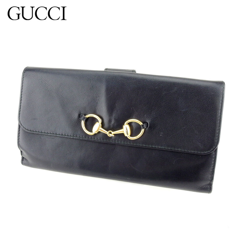 【お買い物マラソン★30％OFFクーポン】グッチ 長財布 Wホック 財布 ホースビット ブラック ゴールド レザー GUCCI 長サイフ サイフ 収納 ユニセックス 小物 【グッチ】 L2785 【中古】 ブランド ハイブランド ヴィンテージ 送料無料